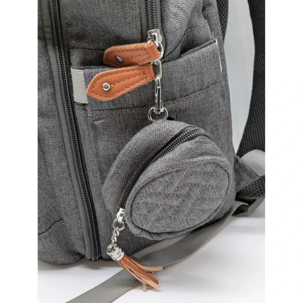 BabbleRoo Gray Diaper Bag Backpack Changing Pad Pacifier Case Multi Pocket Baby